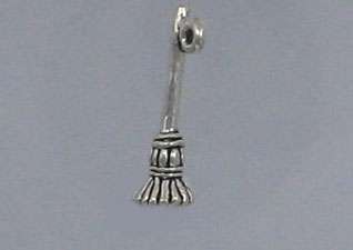 925 Sterling Silver 3 D Witch Broom Charm, New  