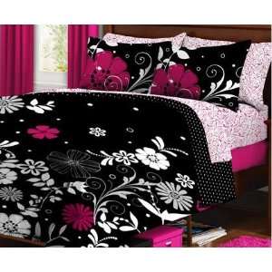  Black Pink White Flower Dorm Twin XL Comforter Set Bed In 