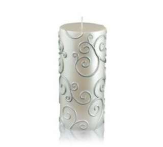 White Scroll Handpoured Pillar Candle  