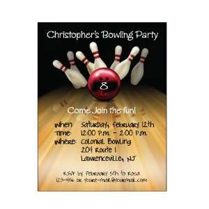  Bowling Party Invitations in Full Color with red ball 