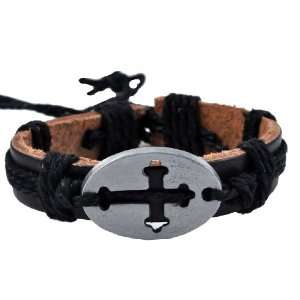   Metal Cross Leather Bracelet / Leather Wristband / Surf Bracelet, #107