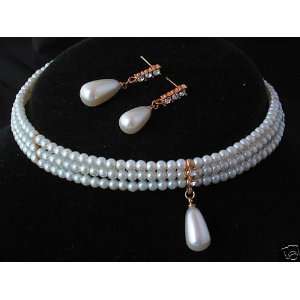 Bridal Wedding Bridesmaids Necklace Earrings Jewelry Set Ivory Pearl 