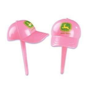  12 ct   Pink Ladies John Deere Baseball Cap Cupcake Picks 