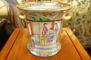 Oriental Rose Canton Porcelain Planter Pot 22k Gild  
