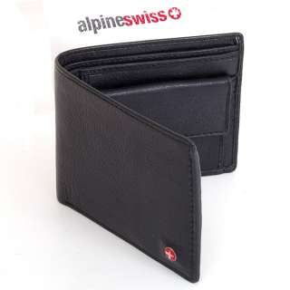 Mens Leather Bifold Wallet Coin Pocket Purse Pouch Alpine Swiss 2 Bill 