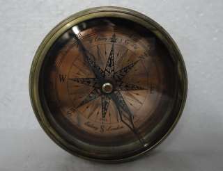   Brass Compass With Leather Case   Large Poem Compass Vintage Antique