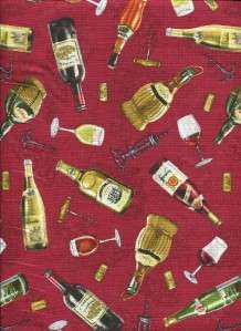 WINE COUNTRY WINE CORKSCREWS RED  Cotton Quilt Fabric  