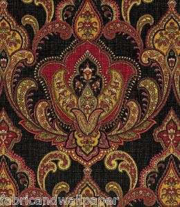 Paisley Curtain Fabric Trowbridge Black Red Gold  