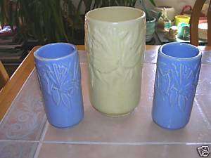 SET 3 MCCOY POTTERY BUTTERFLY CYLINDER VASE AS IS  