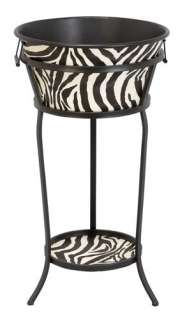 Large Zebra Print Metal Wine Bottle Cooler Tub with Stand, Ice Bucket 