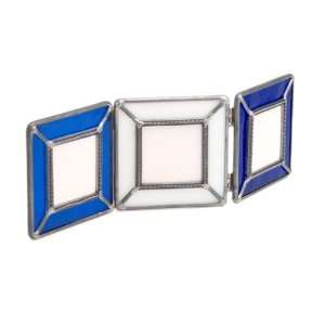   Colored Glass Mini Triple Frame, Blue/White