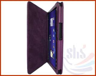 Purple Stand Folio Leather Case Cover Bag For 10.1 inch Motorola Xoom 