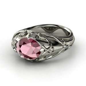   Hearts Crown Ring, Oval Rhodolite Garnet Sterling Silver Ring Jewelry