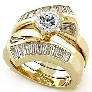 Gold Tone Engagement Wedding Ring Set 0.75 Carat AAA Grade CZ Size (10 