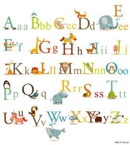 Educational Animals Alphabet Kids Wall Sticker Decals  
