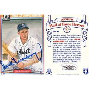 Hank Greenberg Autographed Donruss Card (James Spence Authenticated)