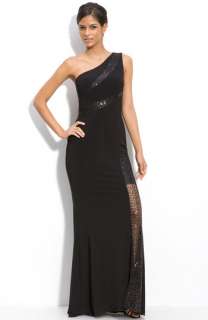 JS Collections Sequin Inset One Shoulder Jersey Gown  