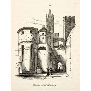  1876 Wood Engraving Cathedral Albenga Italy Italian Saint MIchael 