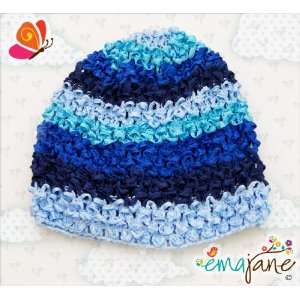 Ema Jane (Cool Blues) Waffle Beanie Crochet Hats   Size Newborn to 12 