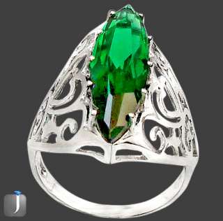 sz 7 7.5cts FAUX GREEN EMERALD 925 STERLING SILVER SOLITAIRE COCKTAIL 