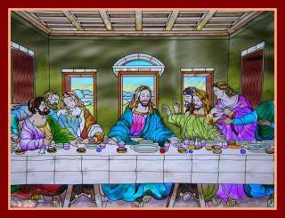 THE LAST SUPPER 23x13 Stained Art Glass Window Panel  