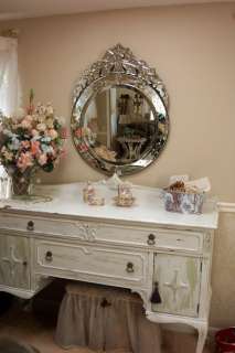 large round venetian glass mirror perfect for bathroom double vanity 