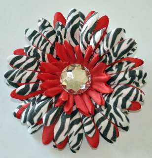Red Zebra Gerbera Daisy Silk Flower Hair Clip Pinup  