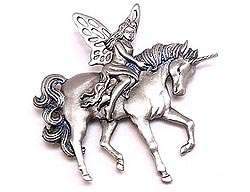 Fairy Riding Unicorn Pewter Pin JJ Jonette Faerie  