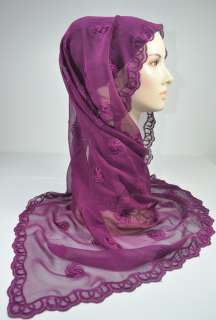 New Lace Border Sq Silk Scarf Shawl Hijab Grape Purple  