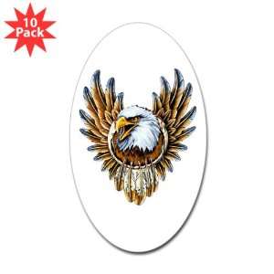  Sticker (Oval) (10 Pack) Bald Eagle with Feathers 