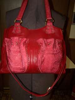 Chi by Falchi Lambskin Leather Red Hobo Bag w/Snakeskin Trim+Dustbag 