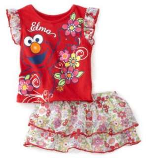    Sesame Street Toddler Girls Elmo Floral Skirt Set: Clothing