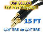 PREMIUM PHONO 1/4  TRS TO TRS MALE CABLE CORD 15 FT
