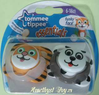 BNIP 2 Tommee Tippee Funky Face Soothers/Dummies Dalmatian Dog & Tiger