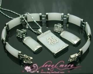 white jade Jewellery necklace bracelet earring set H10  