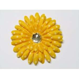  Yellow Polka Dot 4 Large Gerbera Daisy Flower Hair Clip 