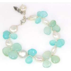  Two tone Chalcedony Bracelet with Coin Pearls Jewelry