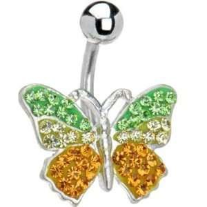  Green Gold Austrian Crystal Butterfly Belly Ring Jewelry