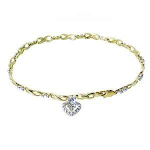    1/6 Carat Diamond Yellow Gold Heart Charm Bracelet: Jewelry