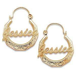    18K Gold over Sterling Gypsy Style Name Hoop Earrings Jewelry