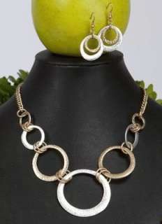 GOLD AND SILVER TONE LARGE HOOP NECKLACE AND EARRING SET FASHION 