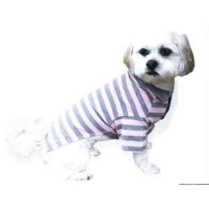   Doggie Duds Preppy Polo Shtriped T Grey Pink Xx Sm