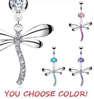  NAVEL RING MULTI CRYSTAL CZ DANGLE BUTTON PIERCING JEWELRY  