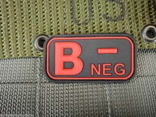 NEG BLOOD TYPE PVC VELCRO PATCH RED/BLACK ARMY EMS  