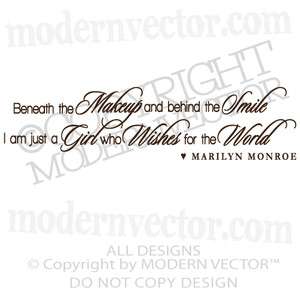  MONROE Quote Vinyl Wall Decal BENEATH THE MAKEUP Vinyl Sticker Letters