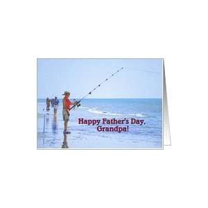  Happy Fathers Day, Grandpa, Man Fishing on Beach Card 