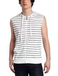 Southpole Mens Sleeveless Striped Full Zip Basic Vest With Hoody