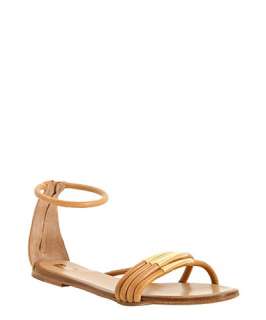Chloe cognac leather gold bar flat sandals