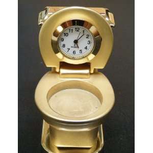 Collectible Miniature Quartz Clock in Standing Toilet Style Gold Color
