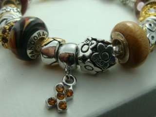 Authentic Pandora Silver Bracelet w 22 Beads & Charms Classic Love 